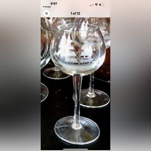 Clipper Ship Hand Cut Wine Stemmed Glasses